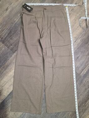 Kistore Womens Pants Size L Brown Herringbone Wide Leg Elastic Waist NWT